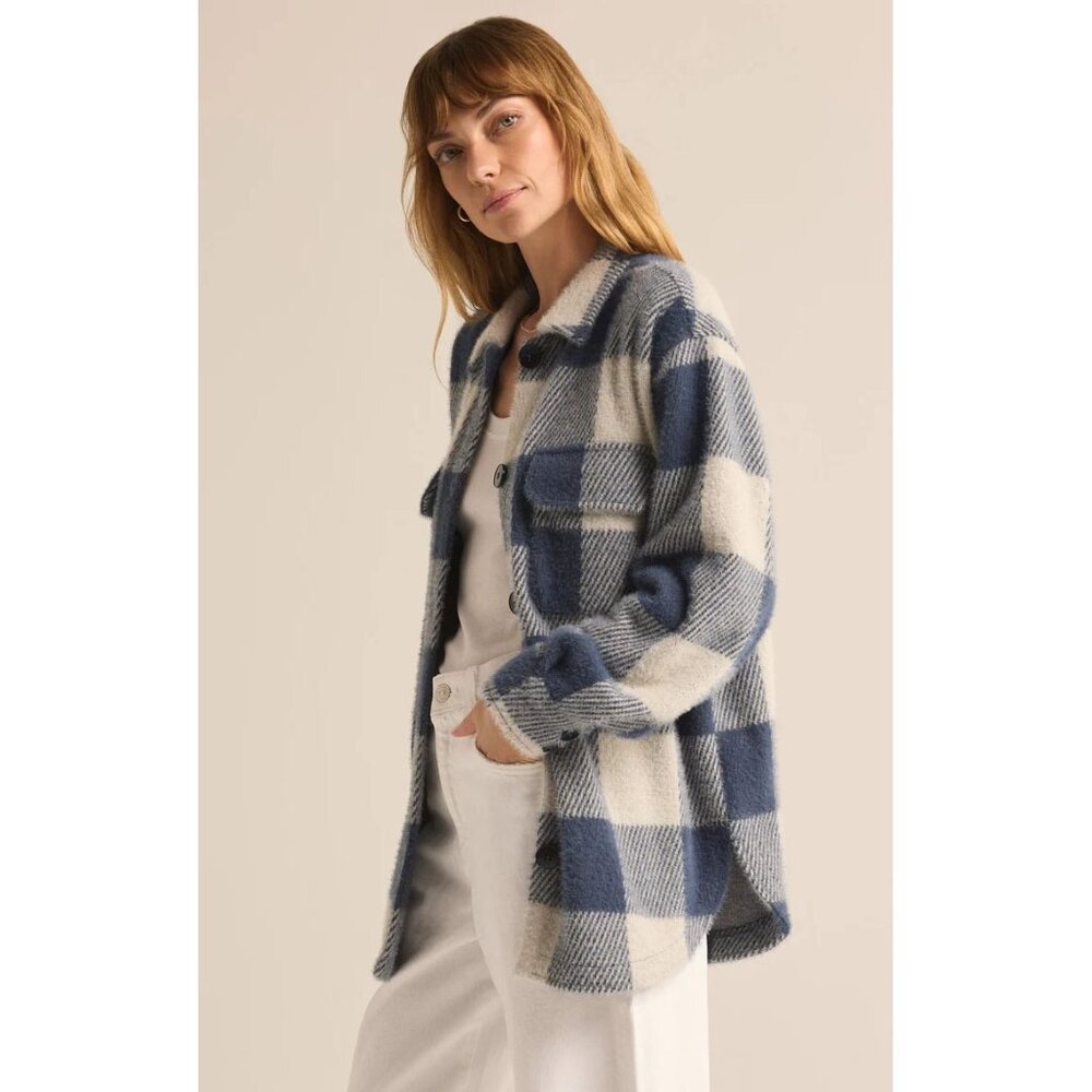 Z Supply Blue and Cream Plaid Tucker Jacket
